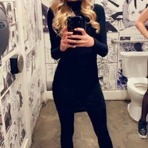 Black Long-Sleeved Turtle Neck Mini Dress